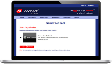 Find company to feedback to